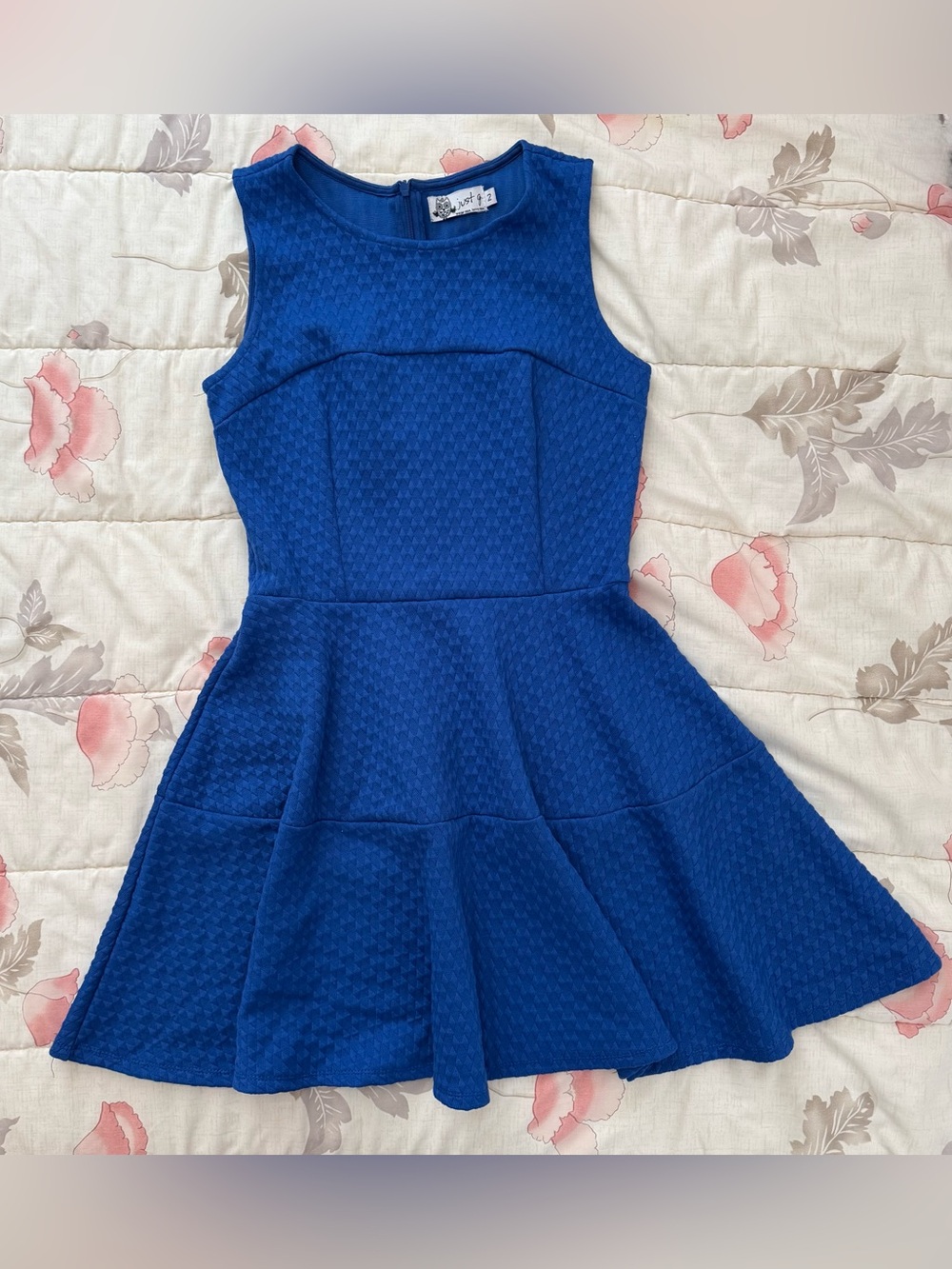 Sleeveless Royal Blue Textured Fit & Flare Mini Dress